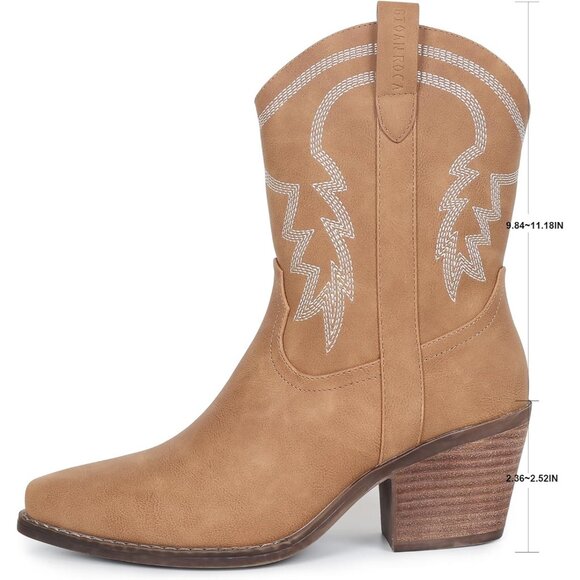 ⚡Women's Tan Ankle Boot Embroidered Comfy Fashion Vintage Boot Wide Calf - Picture 3 of 5